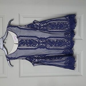 Three Pink Hearts Trixxie Lace Sleeveless top Blue/Tan Fully Lined Size Large